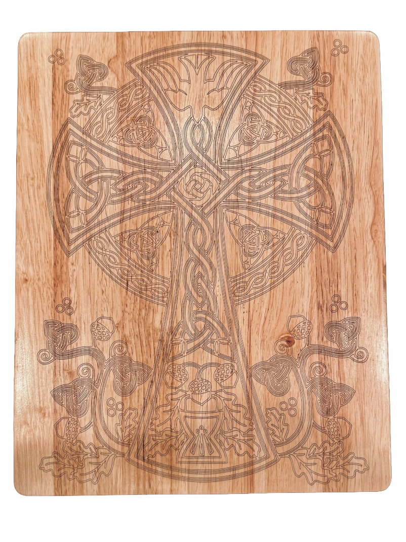 Celtic Cross Wooden Cutting Board — laser engraved